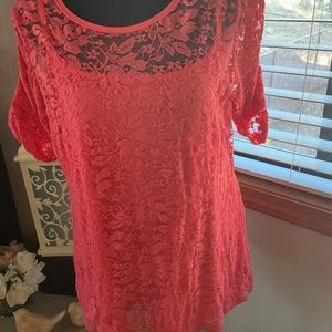 Bobbie Brooks 2 piece salmon color cami and lace t top